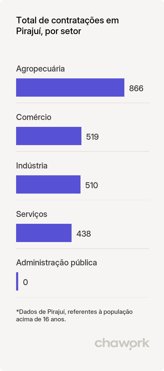 Total de contratações por setor em Pirajuí, SP