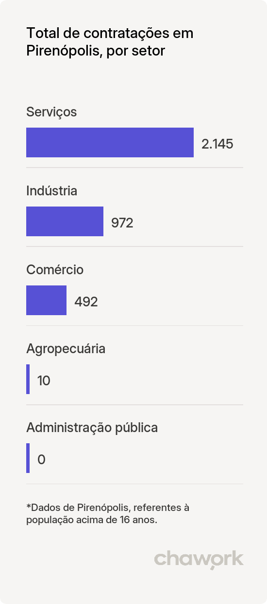 Total de contratações por setor em Pirenópolis, GO