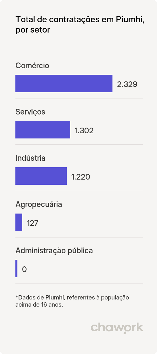 Total de contratações por setor em Piumhi, MG