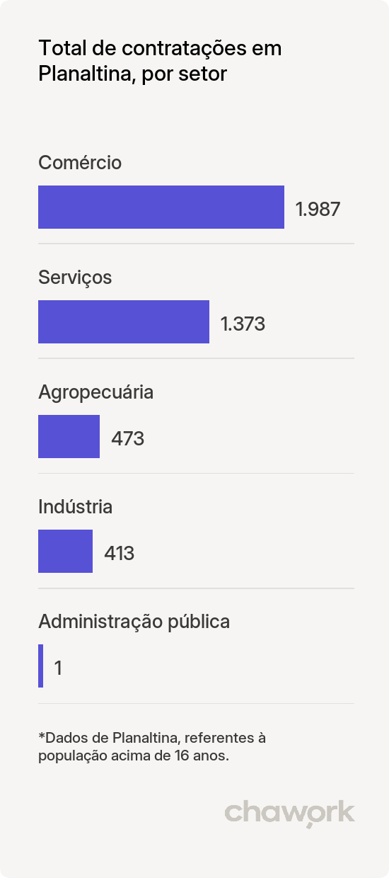 Total de contratações por setor em Planaltina, GO