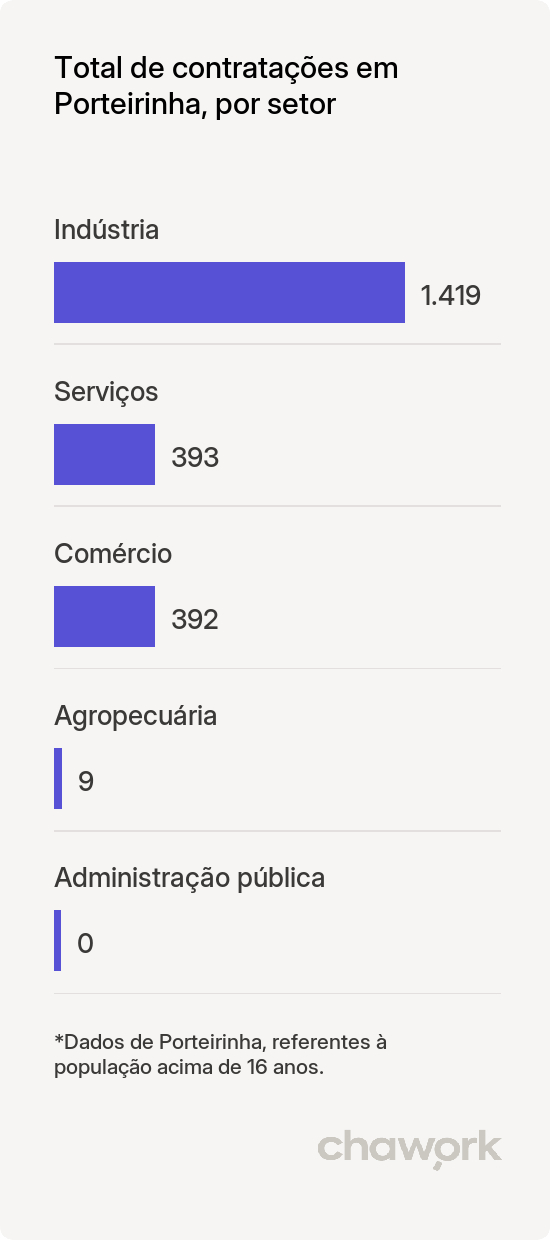 Total de contratações por setor em Porteirinha, MG