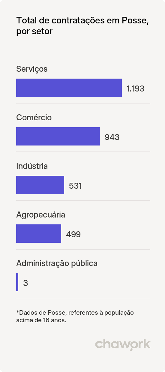 Total de contratações por setor em Posse, GO