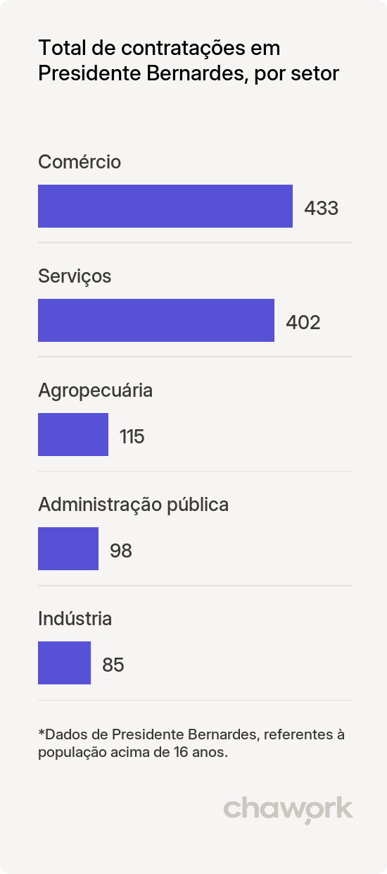 Total de contratações por setor em Presidente Bernardes, MG