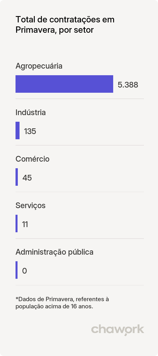 Total de contratações por setor em Primavera, PA