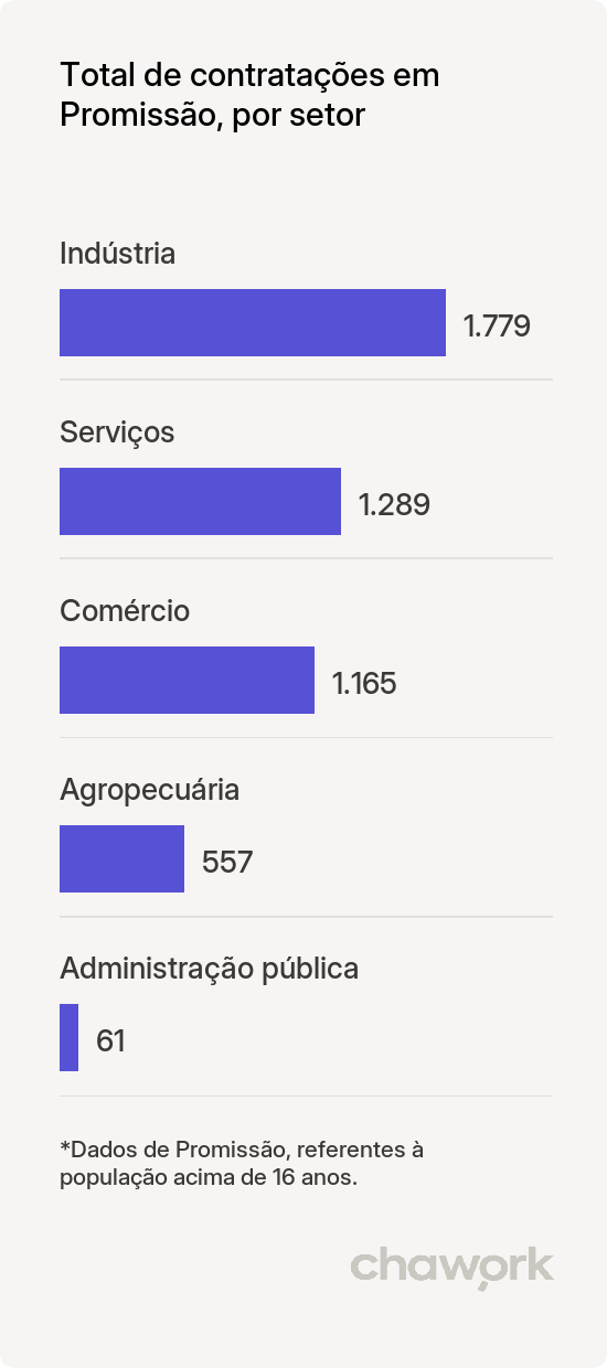 Total de contratações por setor em Promissão, SP