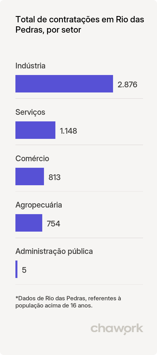 Total de contratações por setor em Rio das Pedras, SP