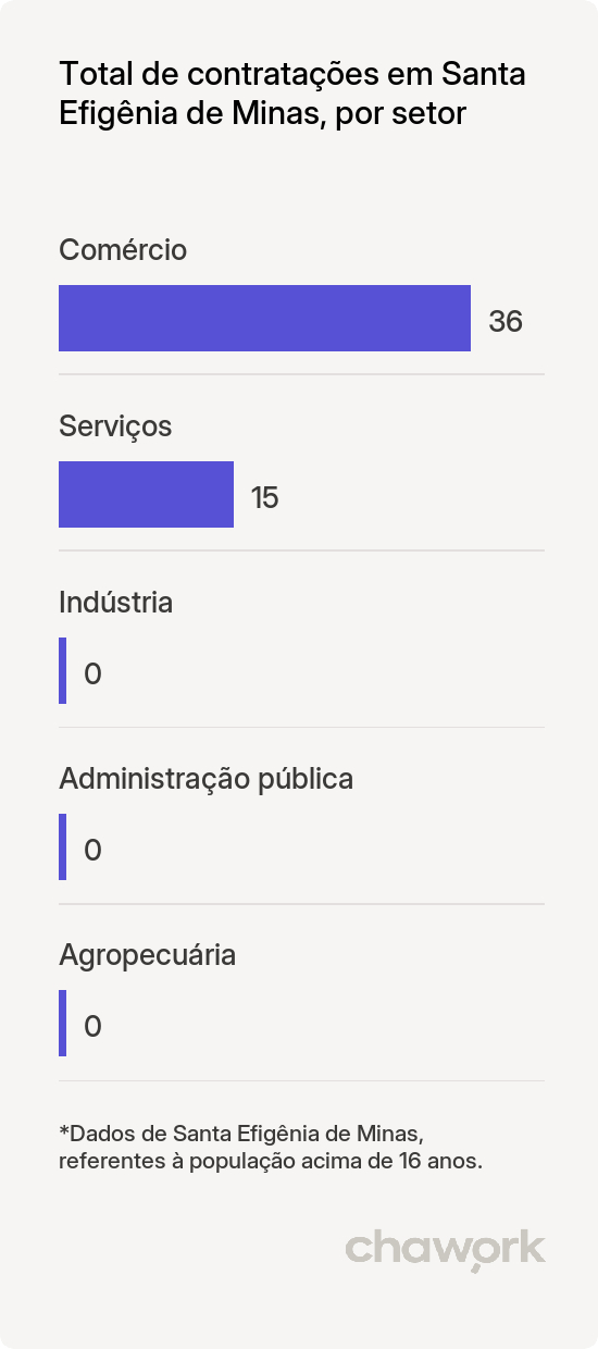 Total de contratações por setor em Santa Efigênia de Minas, MG