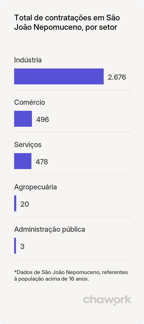 Total de contratações por setor em São João Nepomuceno, MG