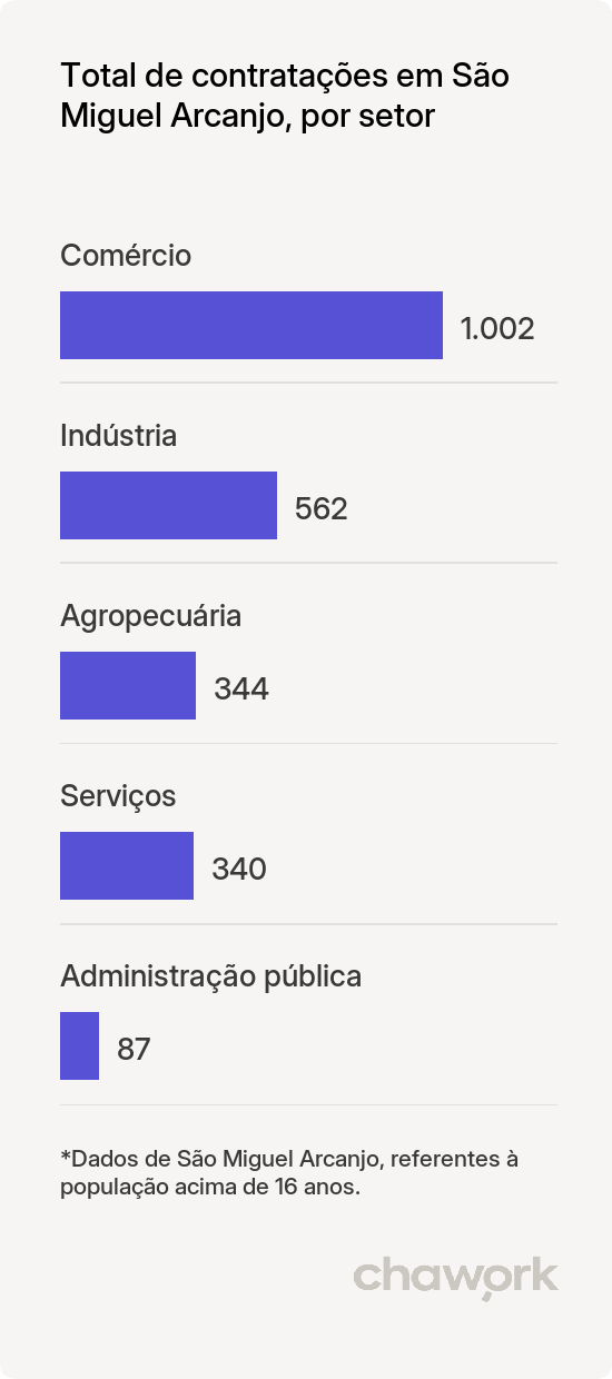 Total de contratações por setor em São Miguel Arcanjo, SP