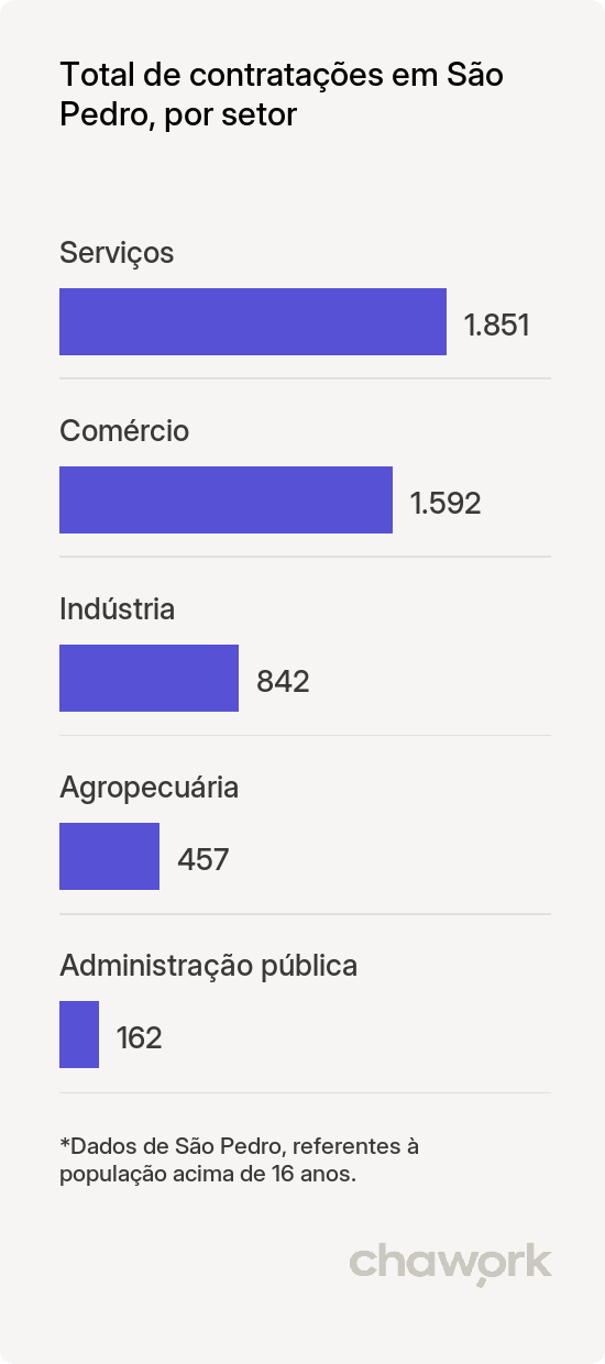 Total de contratações por setor em São Pedro, SP