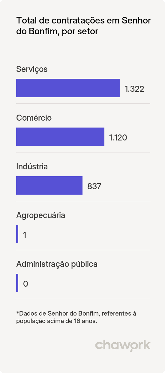 Total de contratações por setor em Senhor do Bonfim, BA