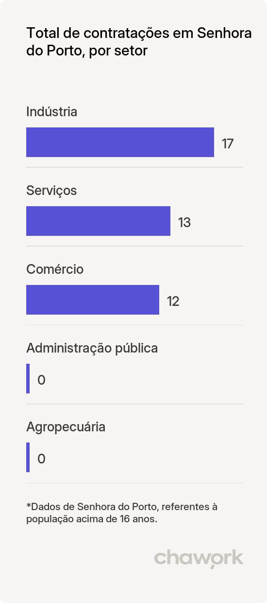 Total de contratações por setor em Senhora do Porto, MG