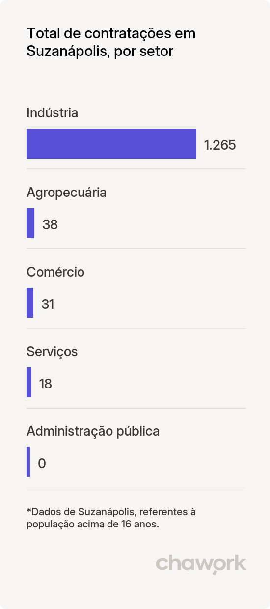Total de contratações por setor em Suzanápolis, SP