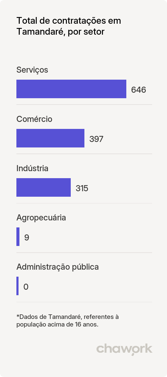 Total de contratações por setor em Tamandaré, PE