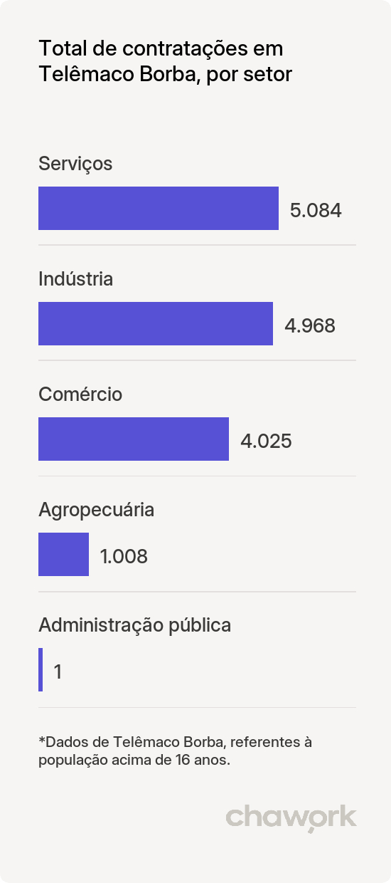 Total de contratações por setor em Telêmaco Borba, PR