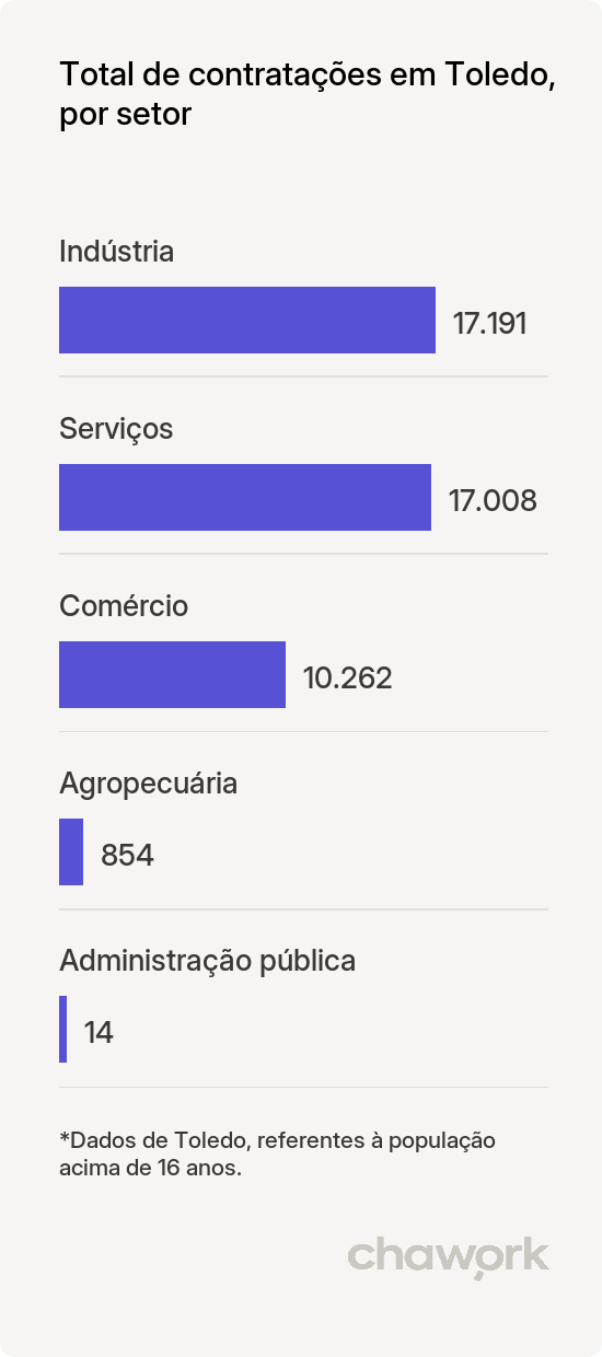 Total de contratações por setor em Toledo, MG