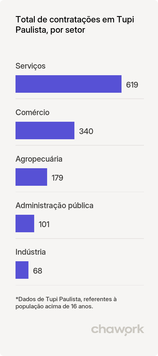 Total de contratações por setor em Tupi Paulista, SP