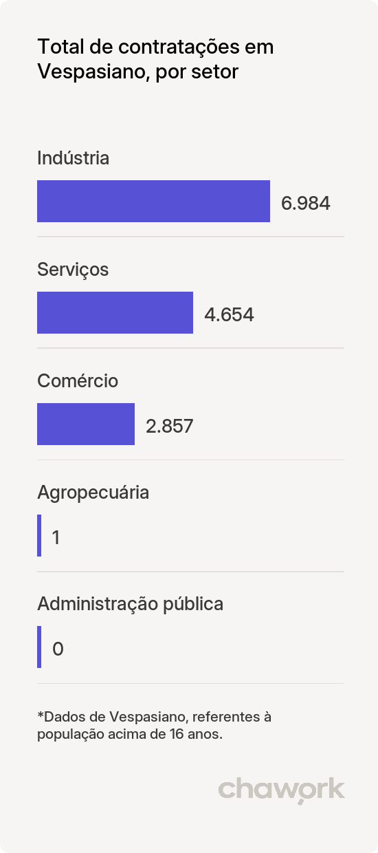 Total de contratações por setor em Vespasiano, MG