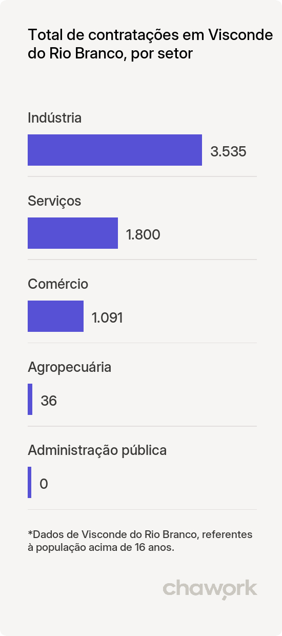 Total de contratações por setor em Visconde do Rio Branco, MG