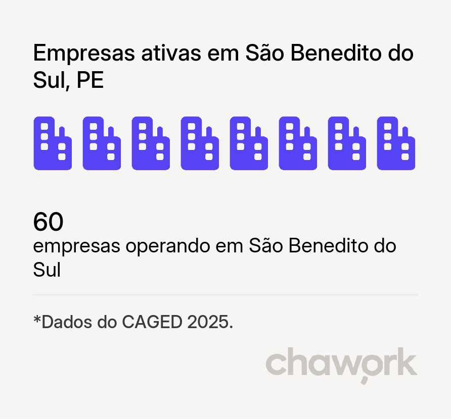 Empresas ativas em São Benedito do Sul, PE